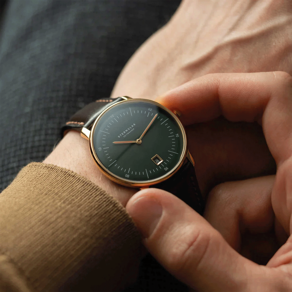 Sternglas NAOS Edition Cambridge 38mm Watch S01-NAC22-BR01, British Racing Green Dial, Sapphire Crystal, Bridle Dark Brown Leather Strap, 5 ATM Water Resistant