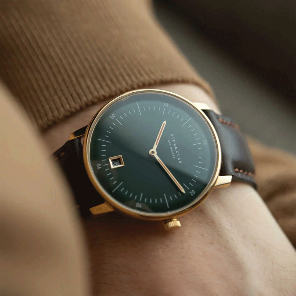 Sternglas NAOS Edition Cambridge 38mm Watch S01-NAC22-BR01, British Racing Green Dial, Sapphire Crystal, Bridle Dark Brown Leather Strap, 5 ATM Water Resistant