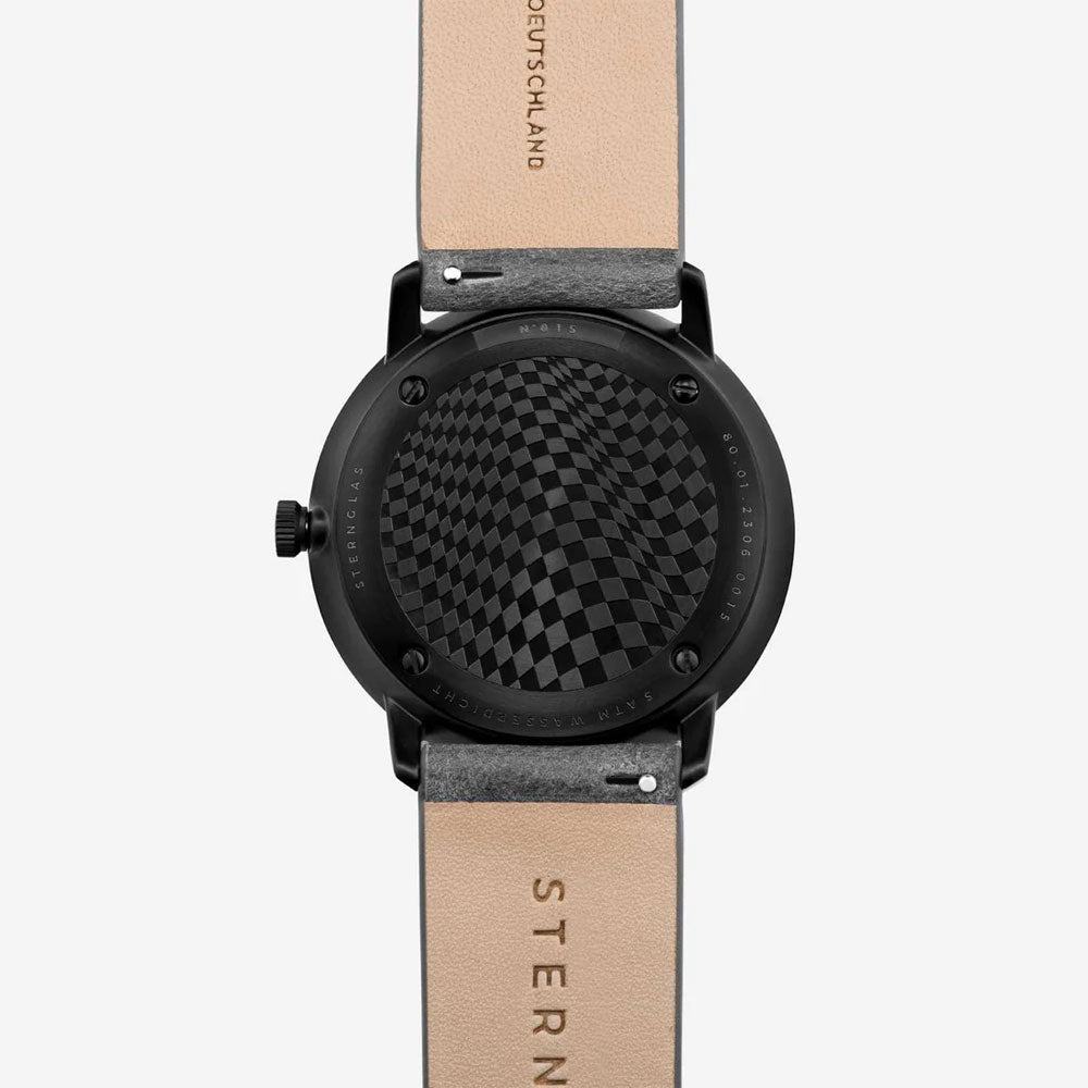 Sternglas NAOS Edition Sport 38mm Watch S01-NAS05-VI21, Black-Red Dial, Sapphire Crystal, Vintage Concrete Black Leather Strap, 5 ATM Water Resistant
