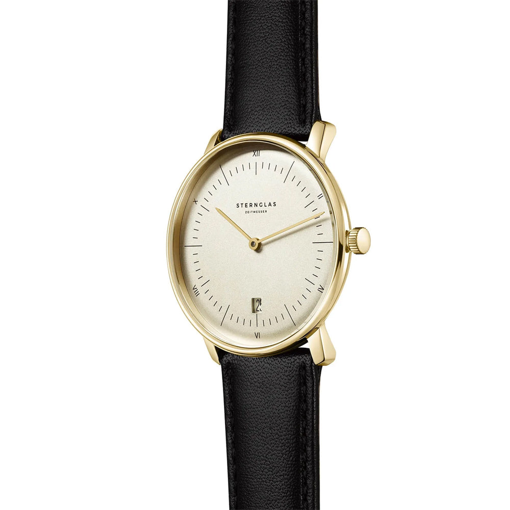 Sternglas NAOS Edition Vintage 38mm Quartz Watch S01-NAV14-MO03, Sepia-Satined Dial, Sapphire Crystal, Modena Black Leather Strap, 5 ATM Water Resistant