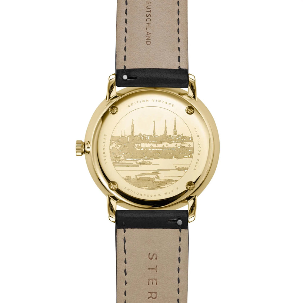Sternglas NAOS Edition Vintage 38mm Quartz Watch S01-NAV14-MO03, Sepia-Satined Dial, Sapphire Crystal, Modena Black Leather Strap, 5 ATM Water Resistant