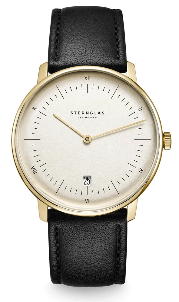 Sternglas NAOS Edition Vintage 38mm Quartz Watch S01-NAV14-MO03, Sepia-Satined Dial, Sapphire Crystal, Modena Black Leather Strap, 5 ATM Water Resistant