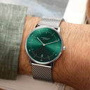 Sternglas NAOS 38mm Quartz Watch S01-NA08-MI04, Sunburst Green Silver Dial, Sapphire Crystal, Milanaise Silver Mesh Strap, 5 ATM Water Resistant