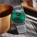 Sternglas NAOS 38mm Quartz Watch S01-NA08-MI04, Sunburst Green Silver Dial, Sapphire Crystal, Milanaise Silver Mesh Strap, 5 ATM Water Resistant