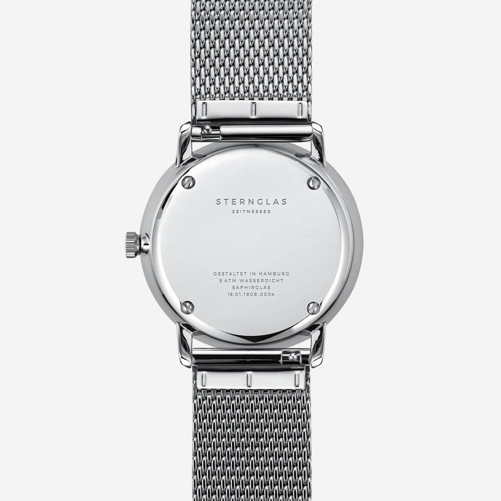 Sternglas NAOS 38mm Quartz Watch S01-NA08-MI04, Sunburst Green Silver Dial, Sapphire Crystal, Milanaise Silver Mesh Strap, 5 ATM Water Resistant