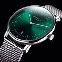 Sternglas NAOS 38mm Quartz Watch S01-NA08-MI04, Sunburst Green Silver Dial, Sapphire Crystal, Milanaise Silver Mesh Strap, 5 ATM Water Resistant