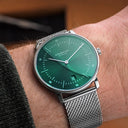 Sternglas NAOS 38mm Quartz Watch S01-NA08-MI04, Sunburst Green Silver Dial, Sapphire Crystal, Milanaise Silver Mesh Strap, 5 ATM Water Resistant