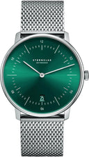 Sternglas NAOS 38mm Quartz Watch S01-NA08-MI04, Sunburst Green Silver Dial, Sapphire Crystal, Milanaise Silver Mesh Strap, 5 ATM Water Resistant