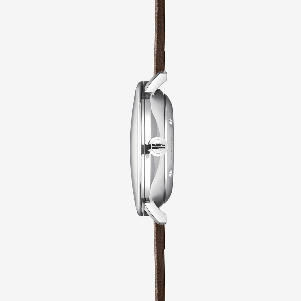 Sternglas NAOS XL 42mm Automatic Watch S02-NX01-PR04, White Dial, Sapphire Crystal, Premium Dark Brown Leather Strap, 5 ATM Water Resistant