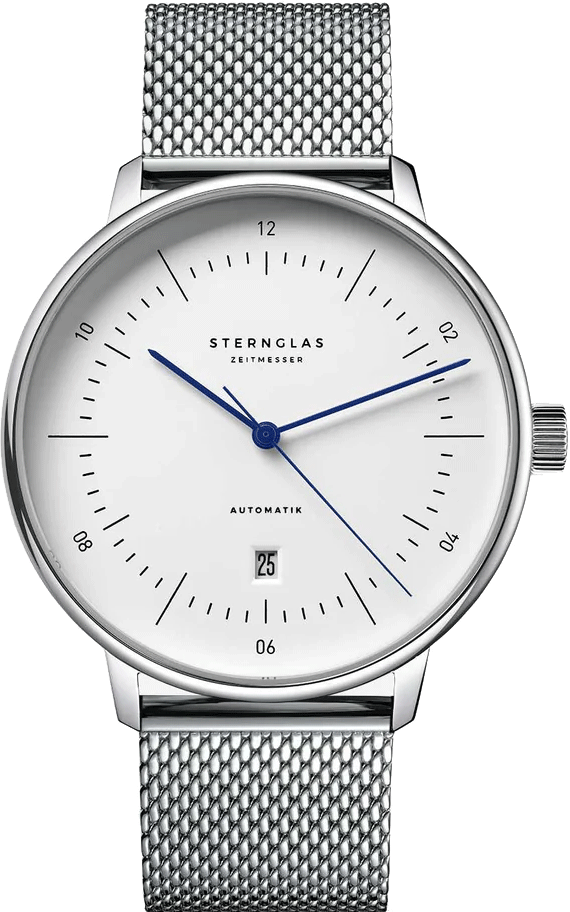 Sternglas NAOS XL 42mm Automatic Watch S02-NX01-MI04, White Dial, Sapphire Crystal, Silver Milanaise Mesh Bracelet, 5 ATM Water Resistant