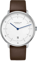 Sternglas NAOS XL 42mm Quartz Watch S01-NX01-PR04, White Dial, Sapphire Crystal, Premium Dark Brown Leather Strap, 5 ATM Water Resistant