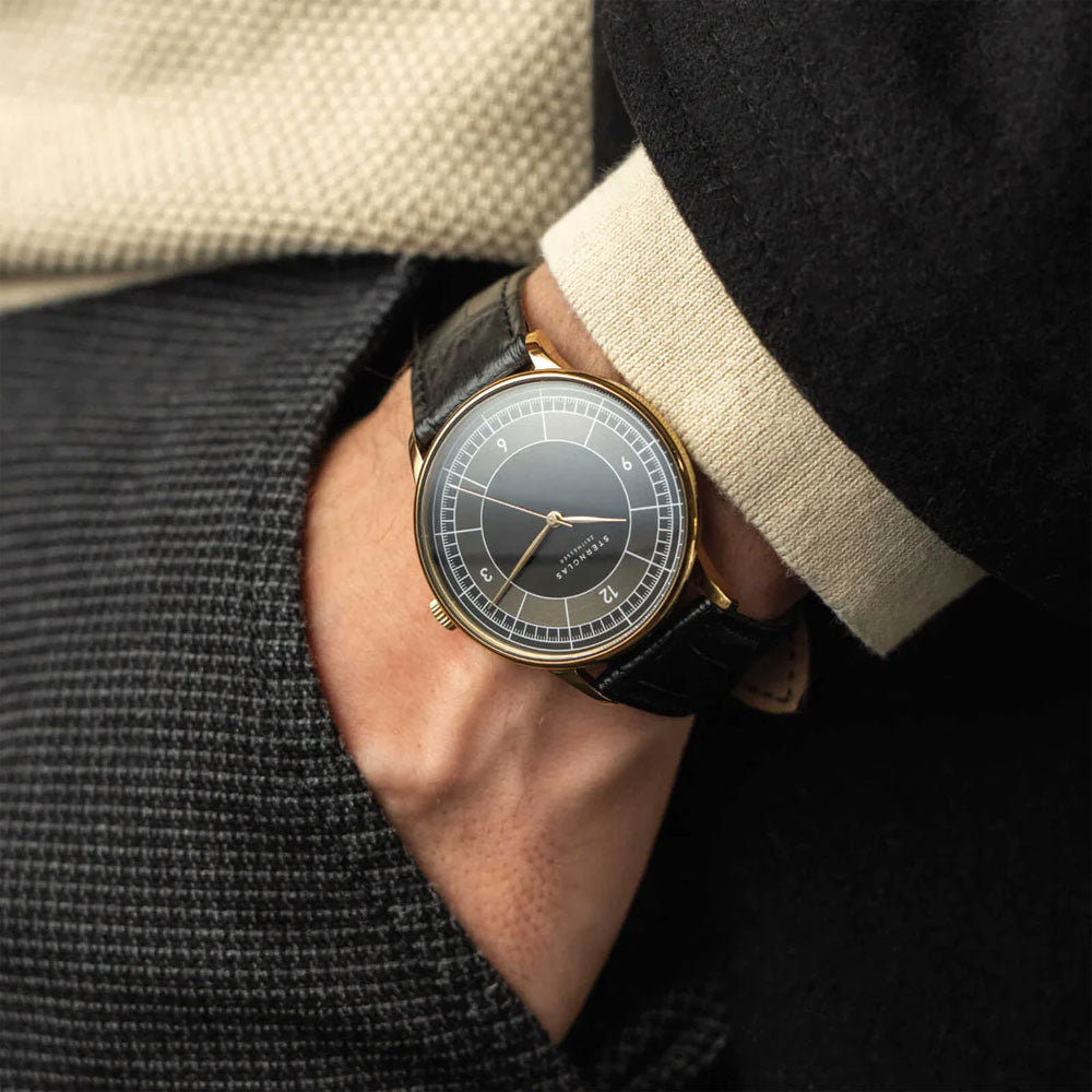 Sternglas SEDIUS 40mm Quartz Watch S01-SD04-HE03, Black-Anthracite Dial, Sapphire Crystal, Heritage Black Leather Strap, 5 ATM Water Resistant