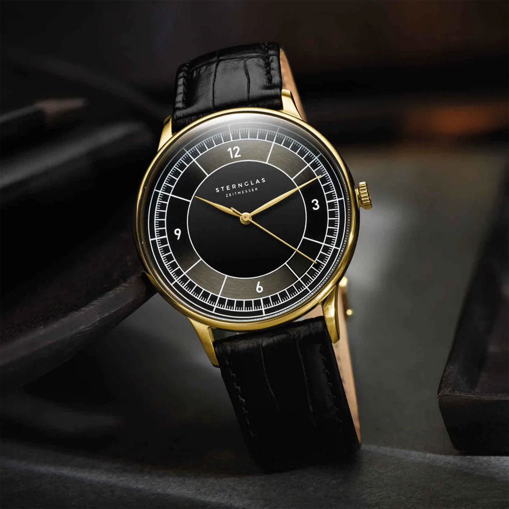 Sternglas SEDIUS 40mm Quartz Watch S01-SD04-HE03, Black-Anthracite Dial, Sapphire Crystal, Heritage Black Leather Strap, 5 ATM Water Resistant