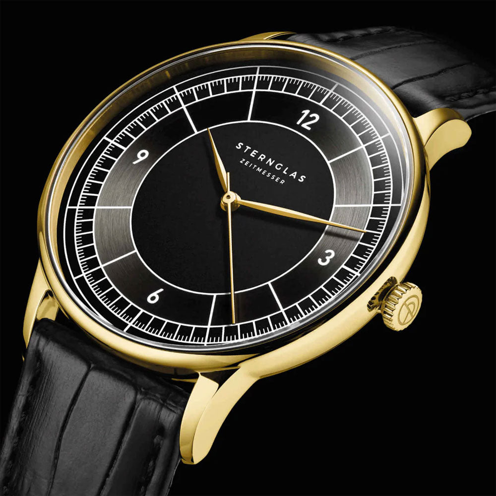 Sternglas SEDIUS 40mm Quartz Watch S01-SD04-HE03, Black-Anthracite Dial, Sapphire Crystal, Heritage Black Leather Strap, 5 ATM Water Resistant