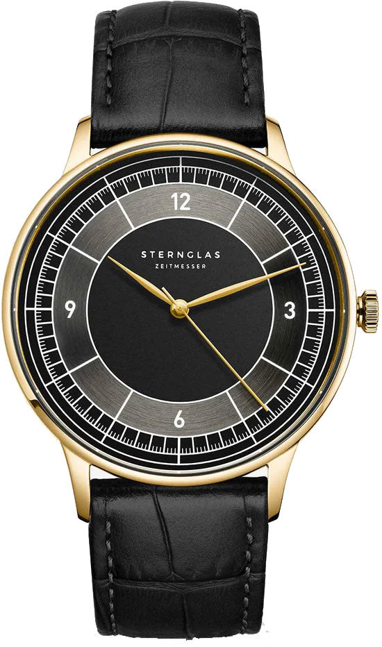Sternglas SEDIUS 40mm Quartz Watch S01-SD04-HE03, Black-Anthracite Dial, Sapphire Crystal, Heritage Black Leather Strap, 5 ATM Water Resistant
