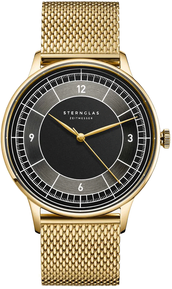 Sternglas SEDIUS 40mm Quartz Watch S01-SD04-MI05, Black-Anthracite Dial, Sapphire Crystal, Milanaise Gold Mesh Strap, 5 ATM Water Resistant