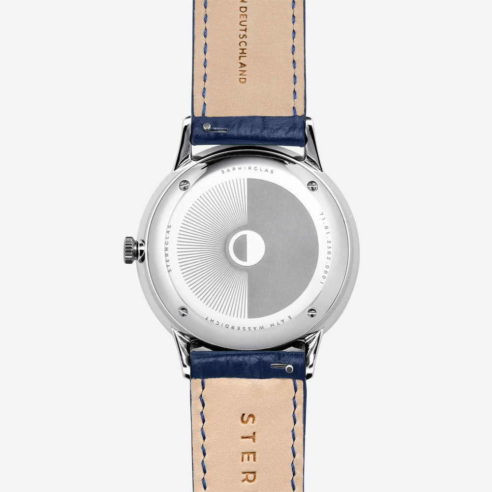 Sternglas SEDIUS 40mm Quartz Watch S01-SD01-HE02, White-Silver Dial, Sapphire Crystal, Heritage Dark Blue Leather Strap, 5 ATM Water Resistant