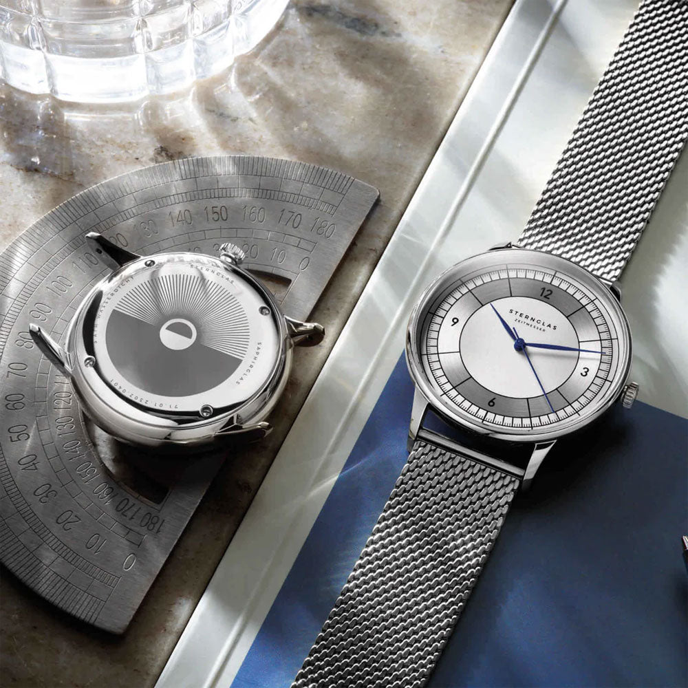 Sternglas SEDIUS 40mm Quartz Watch S01-SD01-MI04, White-Silver Dial, Sapphire Crystal, Milanaise Silver Mesh Strap, 5 ATM Water Resistant