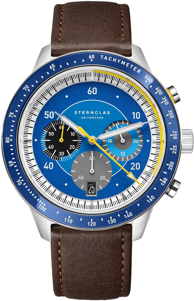 Sternglas Tachymeter 2.0 – Dark Blue / Brown Leather – S01-TM06-MO23
