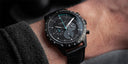 Sternglas TACHYMETER Edition Meteor 42mm Quartz Watch S01-TYM05-MO08, Black Dial, Sapphire Crystal, Modena Black Leather Strap, 5 ATM Water Resistant