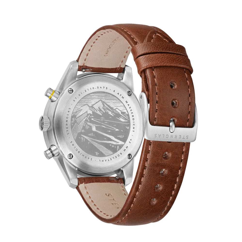 Sternglas Tachymeter 42mm Watch S01-TY03-MO11, Black Dial, Sapphire Crystal, Modena 20 Brown Leather Strap, 5 ATM Water Resistant