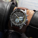 Sternglas Tachymeter 42mm Watch S01-TY03-MO11, Black Dial, Sapphire Crystal, Modena 20 Brown Leather Strap, 5 ATM Water Resistant