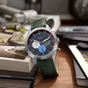 Sternglas Tachymeter 42mm Watch S01-TY06-MO17, Blue Dial, Sapphire Crystal, Modena 20 Green Leather Strap, 5 ATM Water Resistant