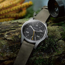 Sternglas Taiga GMT 42mm Watch S01-TA11-VI18, Anthracite Silver Dial, Sapphire Crystal, Vintage NATO Green Leather Strap, 10 ATM Water Resistant