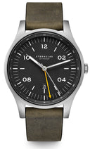 Sternglas Taiga GMT 42mm Watch S01-TA11-VI18, Anthracite Silver Dial, Sapphire Crystal, Vintage NATO Green Leather Strap, 10 ATM Water Resistant