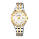 Seiko Classic SUR410P1 – 30mm Ladies Quartz Watch, Two-Tone Stainless Steel Bracelet, Gold-Tone Bezel, Mineral Crystal, Elegant White Dial