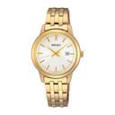 Seiko Classic SUR412P1 – 30mm Ladies Quartz Watch, Yellow Gold-Tone Stainless Steel, White Dial, Mineral Crystal, 50M Water Resistance