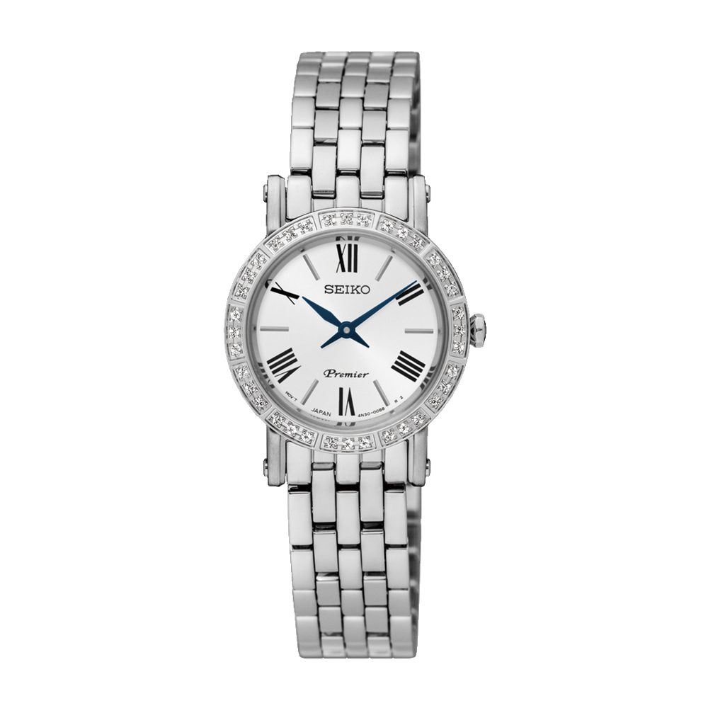 Seiko Premier Ladies' Diamond Watch SWR023P1 – Japanese Made 24.4mm Quartz Watch, Sapphire Crystal, Diamond Accents, Stainless Steel, Splash Resistant