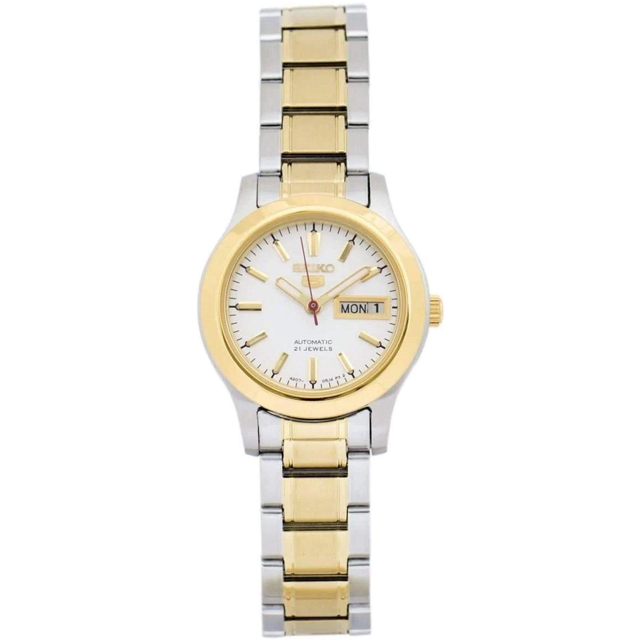 Seiko 5 SYMD90K1 two-tone automatic ladies watch with white dial