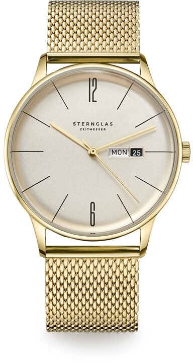 Sternglas BERLIN 38mm Quartz Watch S01-BE14-MI08, Sepia Gold Dial, Sapphire Crystal, Milanaise Gold Mesh Strap, 5 ATM Water Resistant