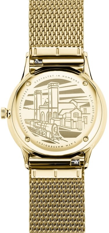 Sternglas BERLIN 38mm Quartz Watch S01-BE14-MI08, Sepia Gold Dial, Sapphire Crystal, Milanaise Gold Mesh Strap, 5 ATM Water Resistant