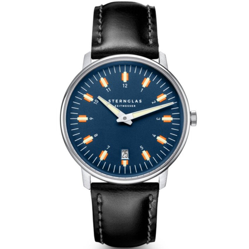 Sternglas EGOR 38mm Quartz Watch S01-EG06-BR02, Dark Blue Dial, Sapphire Crystal, Bridle Black Leather Strap, 5 ATM Water Resistant