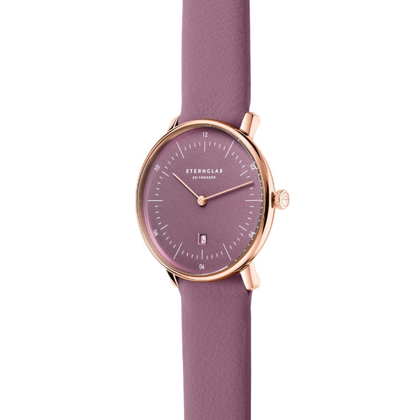 Sternglas NAOS XS Flora 33mm Quartz Watch S01-NDF28-KL15, Lavender Dial, Sapphire Crystal, Klassik Lavender Leather Strap, 5 ATM Water Resistant