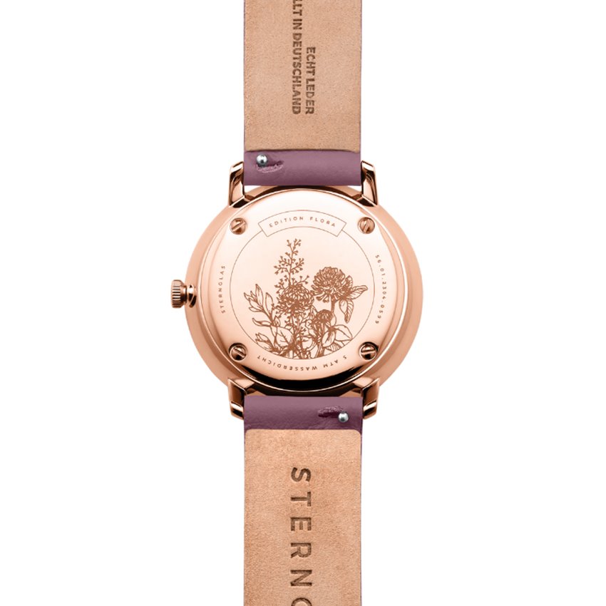Sternglas NAOS XS Flora 33mm Quartz Watch S01-NDF28-KL15, Lavender Dial, Sapphire Crystal, Klassik Lavender Leather Strap, 5 ATM Water Resistant