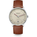 Sternglas NAOS AUTOMATIK Pro Oxford 38mm Automatic Watch S02-NAO26-MO02, Silver-Cream Dial, Sapphire Crystal, Modena Brown Leather Strap, 5 ATM Water Resistant