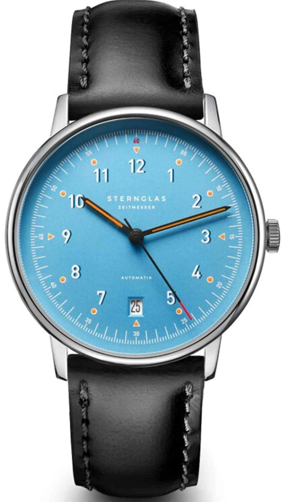 Sternglas LUMATIK Automatic 38mm Watch S02-LM17-BR02, Light Blue Dial, Sapphire Crystal, Bridle Black Leather Strap, 5 ATM Water Resistant