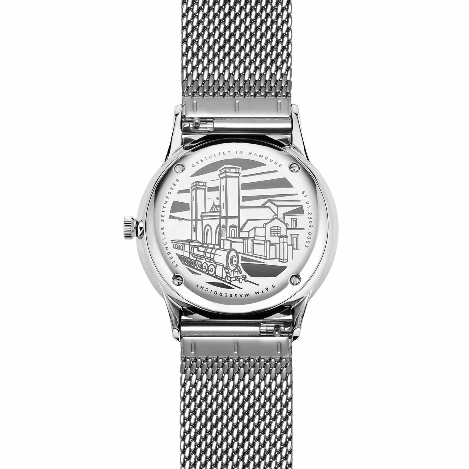 Sternglas BERLIN 38mm Watch S01-BE08-MI04, Green Dial, Sapphire Crystal, Milanese Silver Mesh Strap, 5 ATM Water Resistant