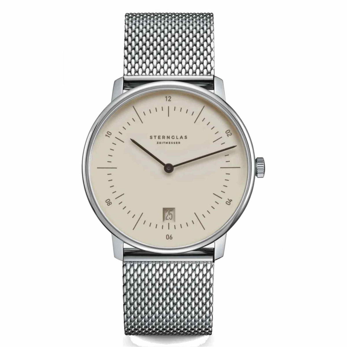 Sternglas NAOS 38mm Quartz Watch S01-NA38-MI04, Light Brown Dial, Sapphire Crystal, Milanaise Stainless Steel Bracelet, 5 ATM Water Resistant