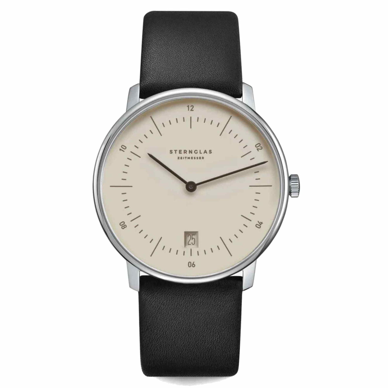 Sternglas NAOS 38mm Quartz Watch S01-NA38-PR07, Light Brown Dial, Sapphire Crystal, Premium Black Leather Strap, 5 ATM Water Resistant