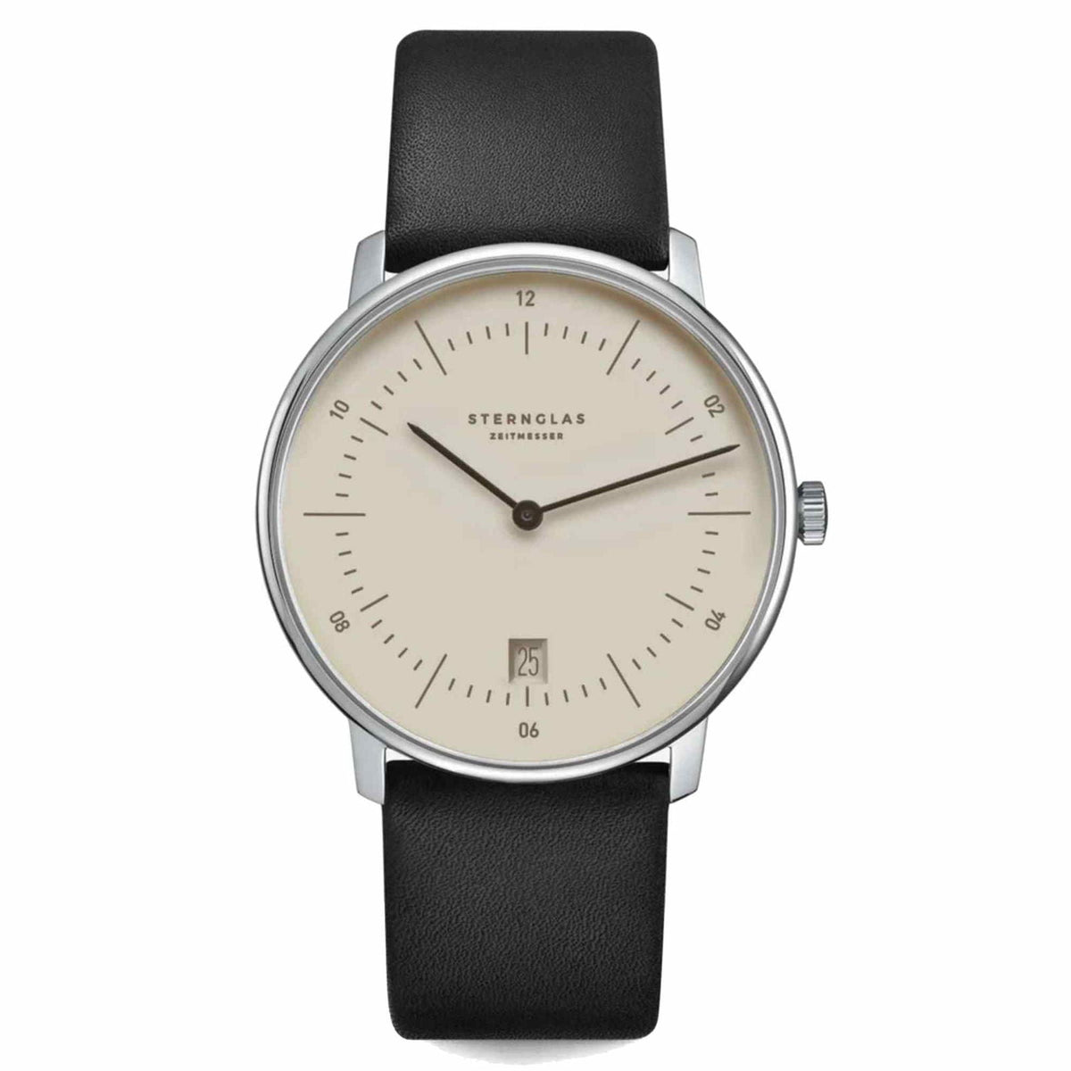 Sternglas NAOS 38mm Quartz Watch S01-NA38-PR07, Light Brown Dial, Sapphire Crystal, Premium Black Leather Strap, 5 ATM Water Resistant