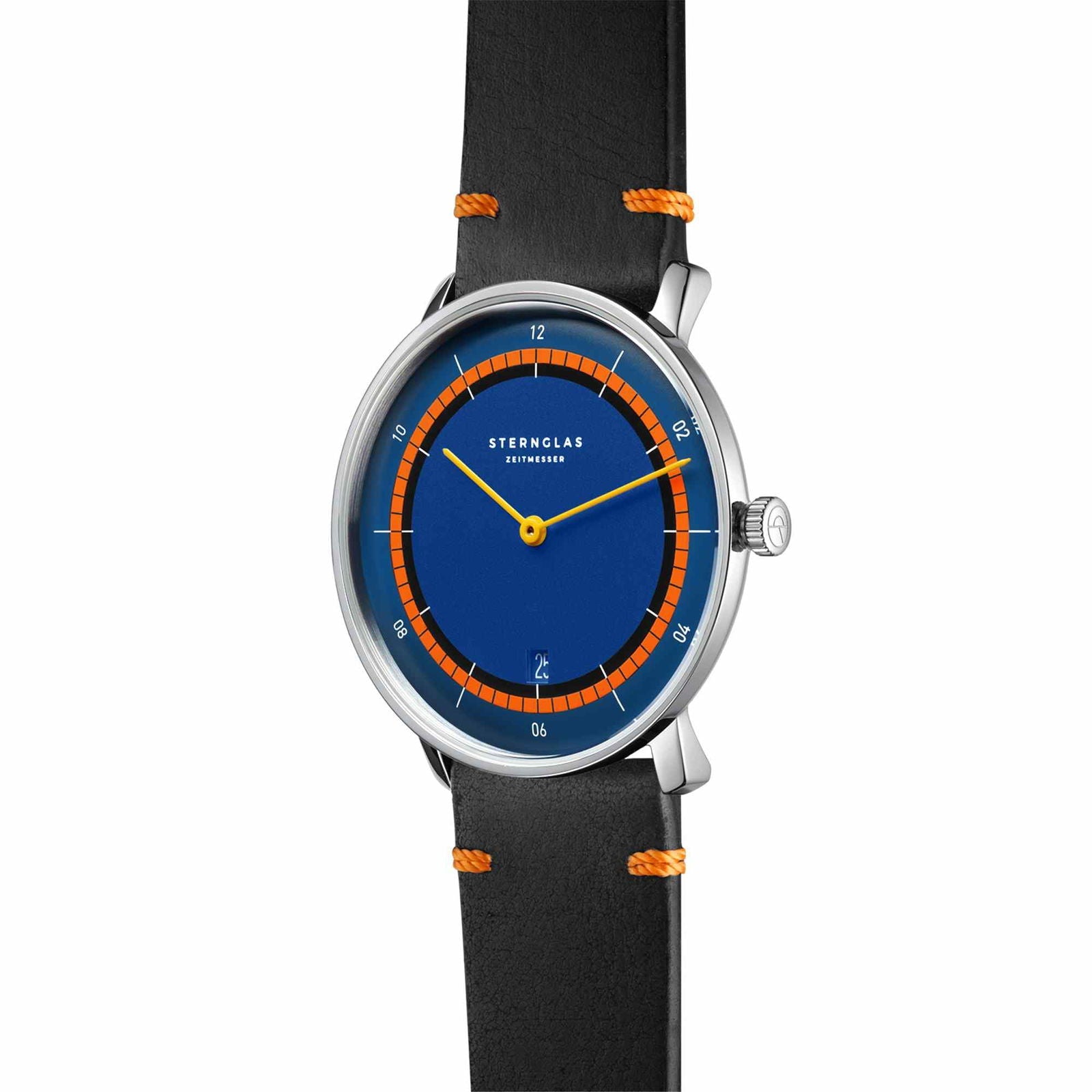 Sternglas NAOS EDITION KÜSTE 38mm Watch S01-NAK06-EB05, Blue-Orange Dial, Sapphire Crystal, Black-Orange Leather Strap, 5 ATM Water Resistant