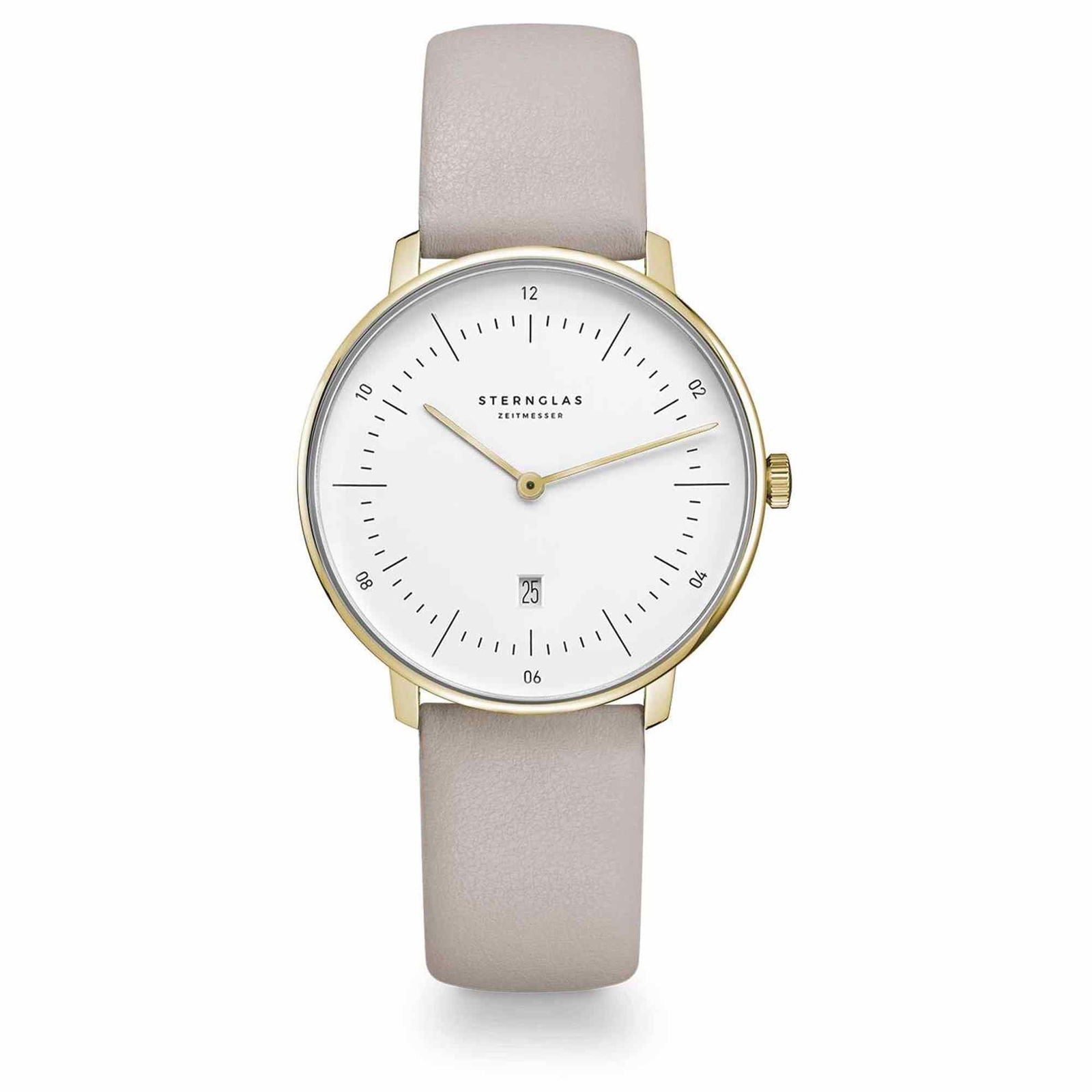 Sternglas Naos XS 33mm Quartz Watch S01-ND02-KL06, White Gold Dial, Sapphire Crystal, Premium Grey Leather Strap, 5 ATM Water Resistant