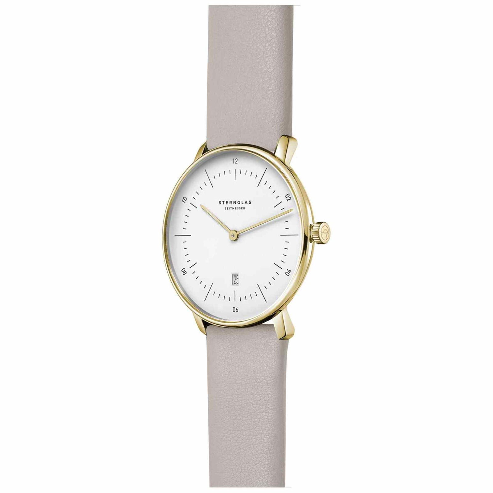Sternglas Naos XS 33mm Quartz Watch S01-ND02-KL06, White Gold Dial, Sapphire Crystal, Premium Grey Leather Strap, 5 ATM Water Resistant