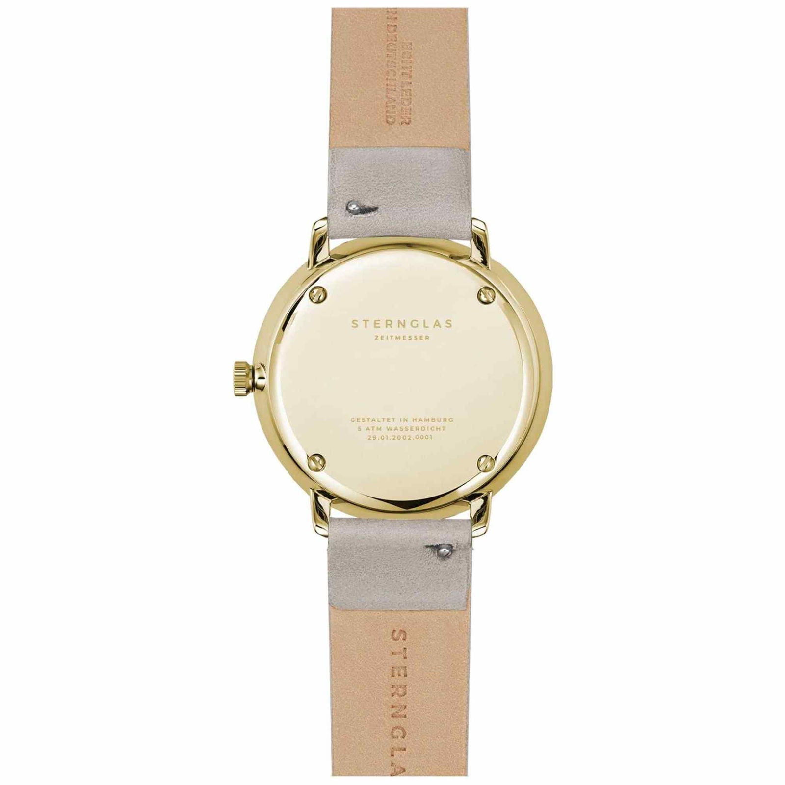 Sternglas Naos XS 33mm Quartz Watch S01-ND02-KL06, White Gold Dial, Sapphire Crystal, Premium Grey Leather Strap, 5 ATM Water Resistant