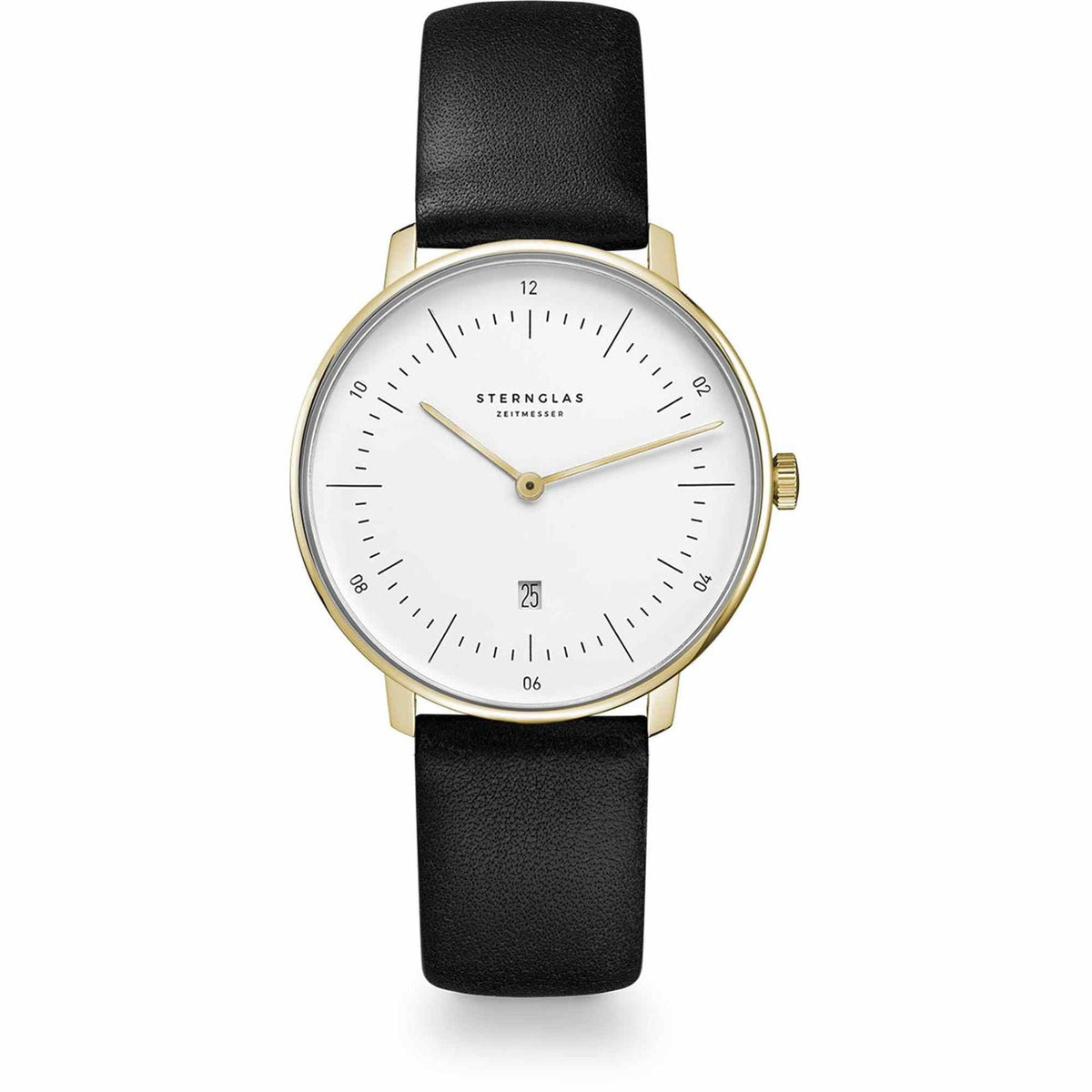 Sternglas Naos XS 33mm Quartz Watch S01-ND02-KL08, White Gold Dial, Sapphire Crystal, Premium Black Leather Strap, 5 ATM Water Resistant