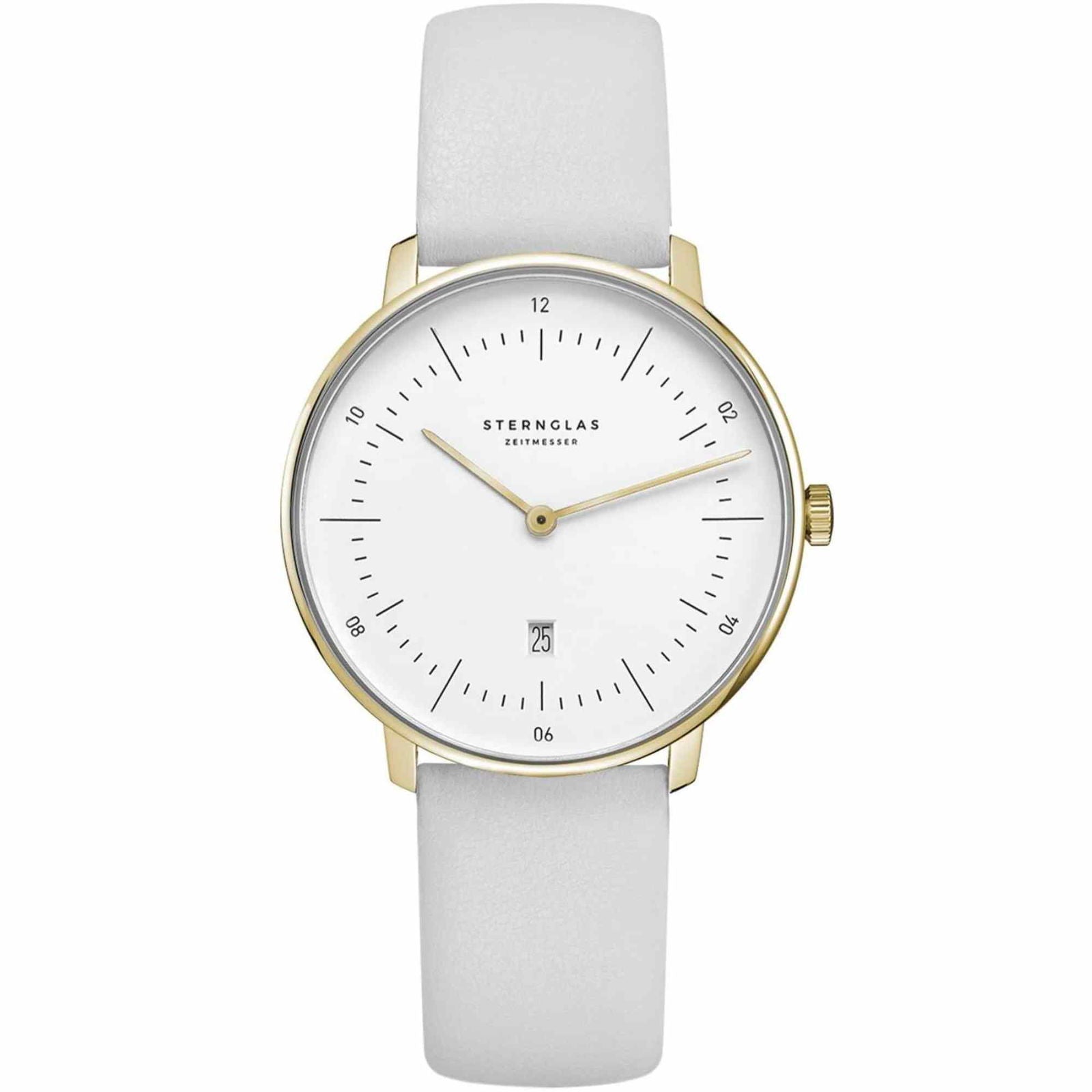 Sternglas NAOS XS 33mm Quartz Watch S01-ND02-KL13, White Dial, Sapphire Crystal, Klassik White Leather Strap, 5 ATM Water Resistant